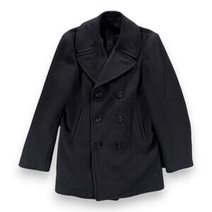 Vintage Pembroke Coat Adult 38L Black Wool Peacoat Navy Anchor Military USA 70s
